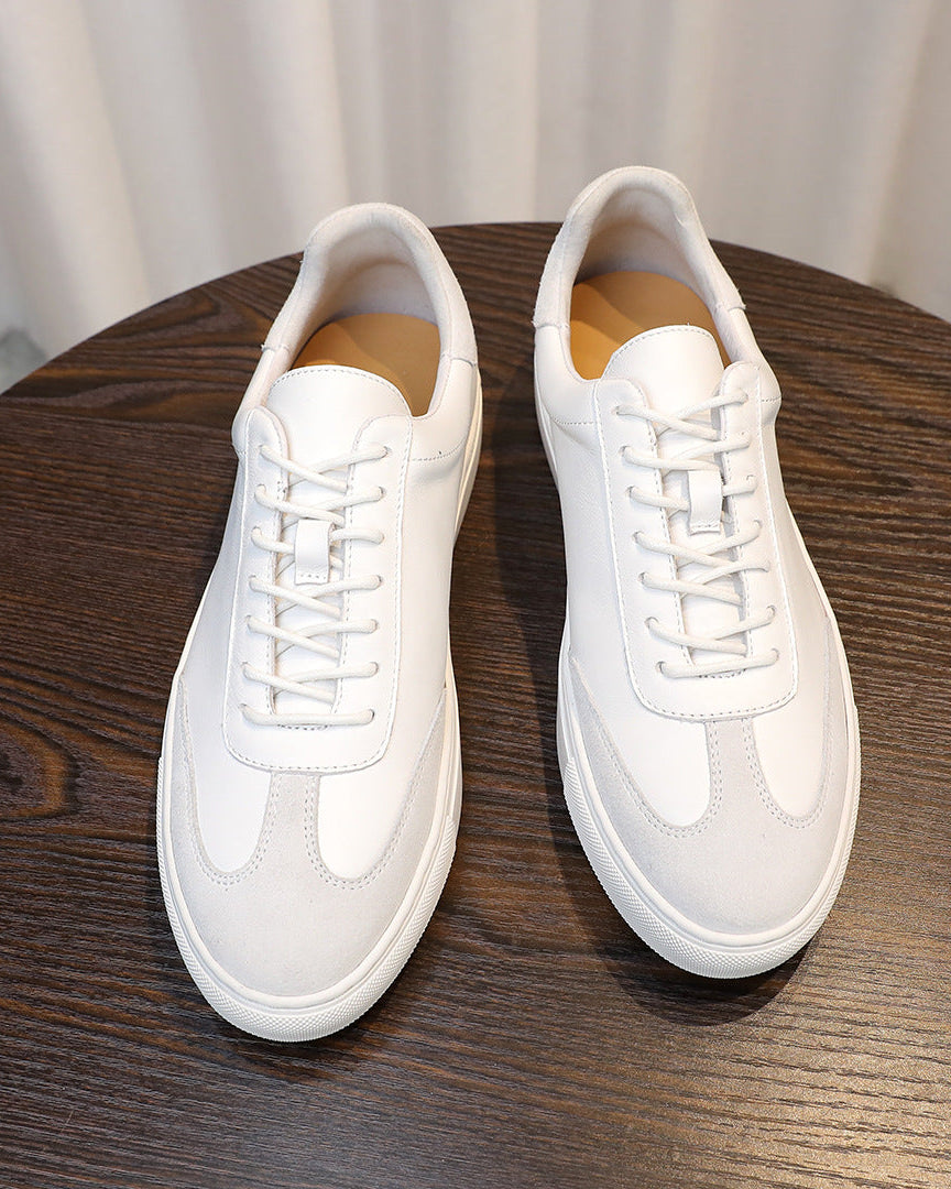 Leather & Suede Low-Top Sneakers with Contrast Sole