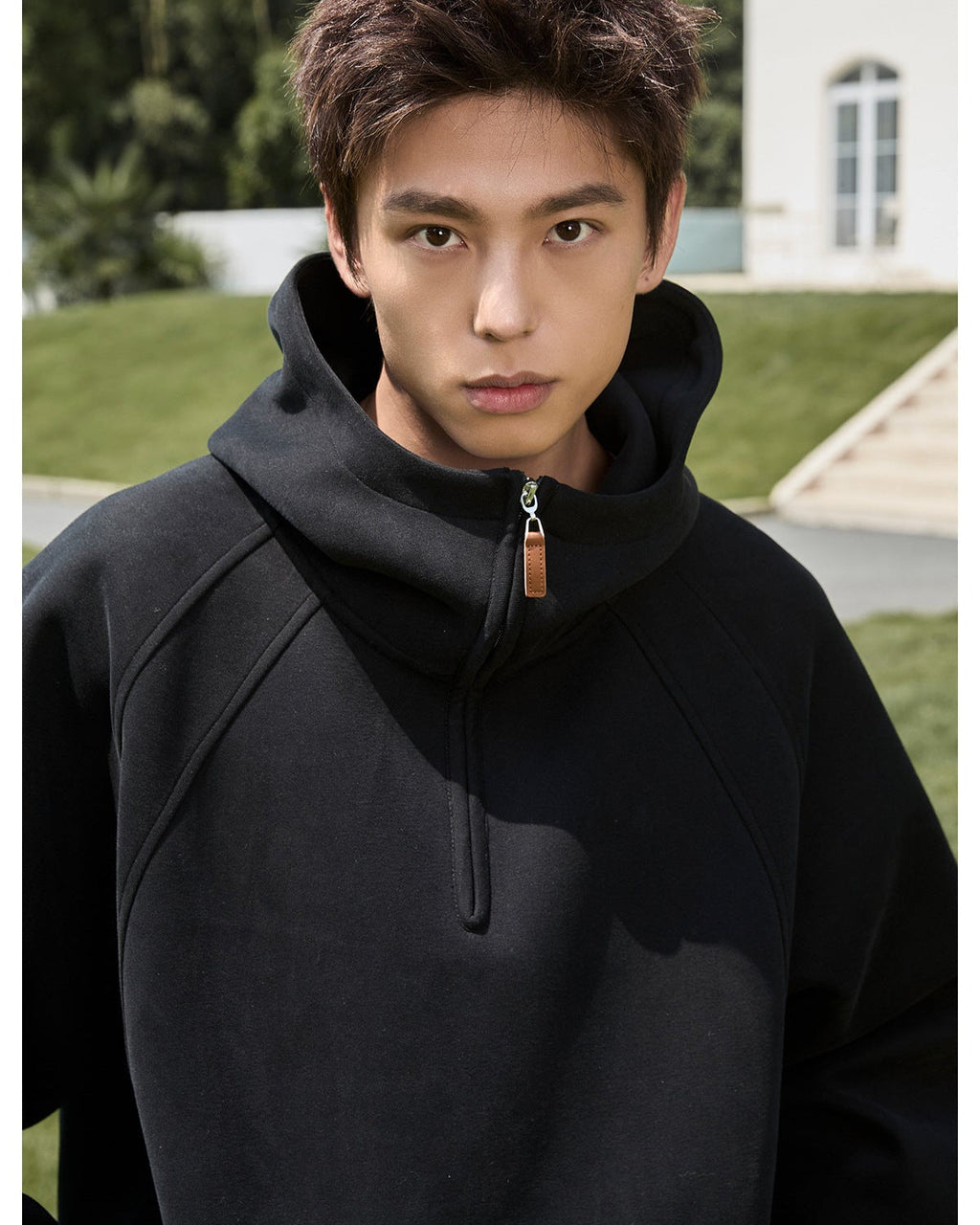 3D Split-Structure Heavy Half-Zip Hooded Sweatshirt