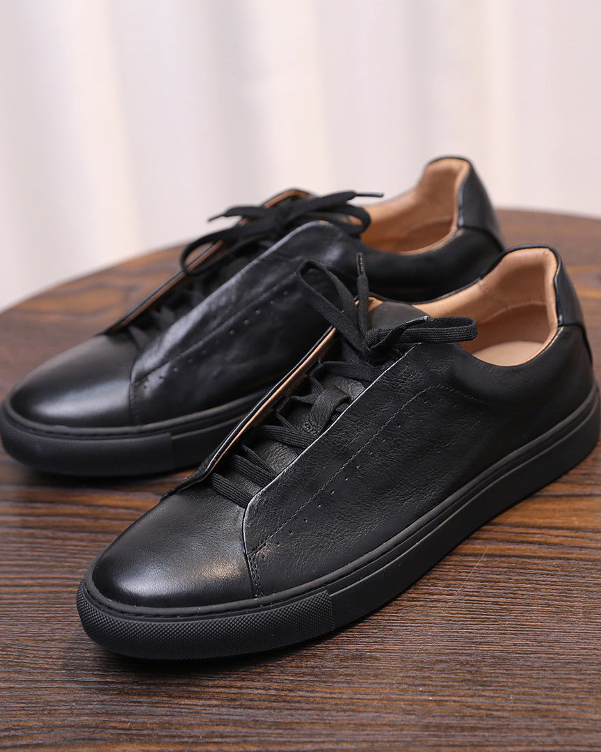 The Softey Leather Low Sneakers - Black