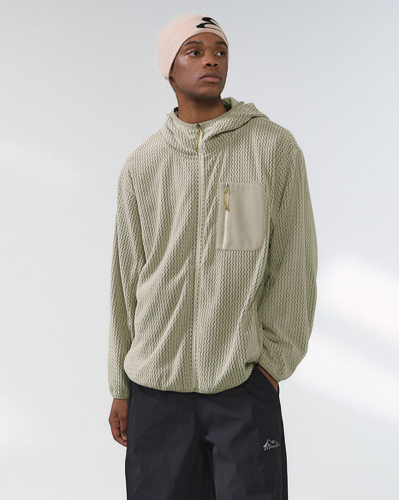 The Waffle Pattern Hooded Zip Jacket