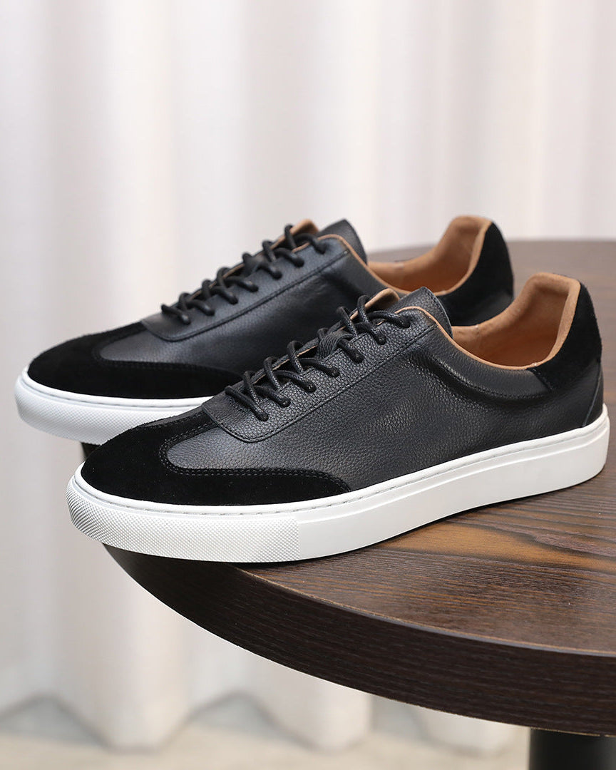 Leather & Suede Low-Top Sneakers with Contrast Sole