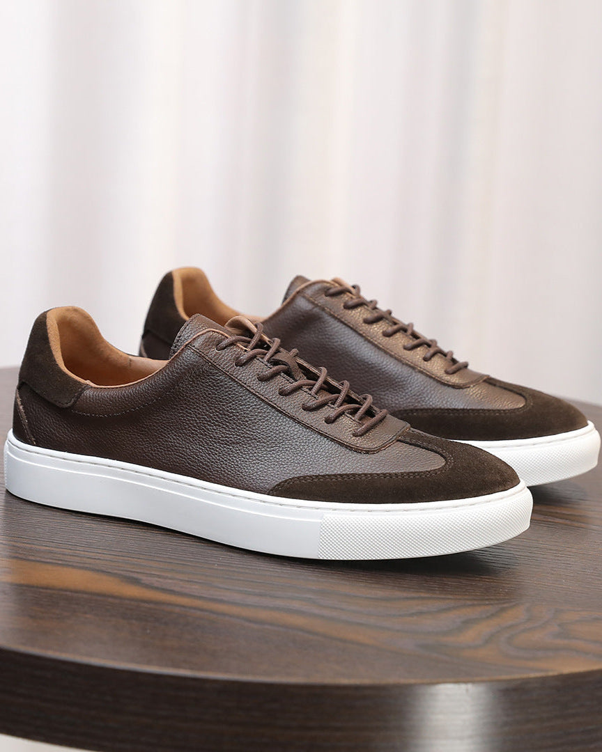 Leather & Suede Low-Top Sneakers with Contrast Sole