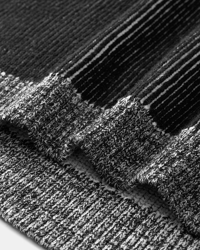 Monochrome Striped Wool Blend Crewneck Sweater