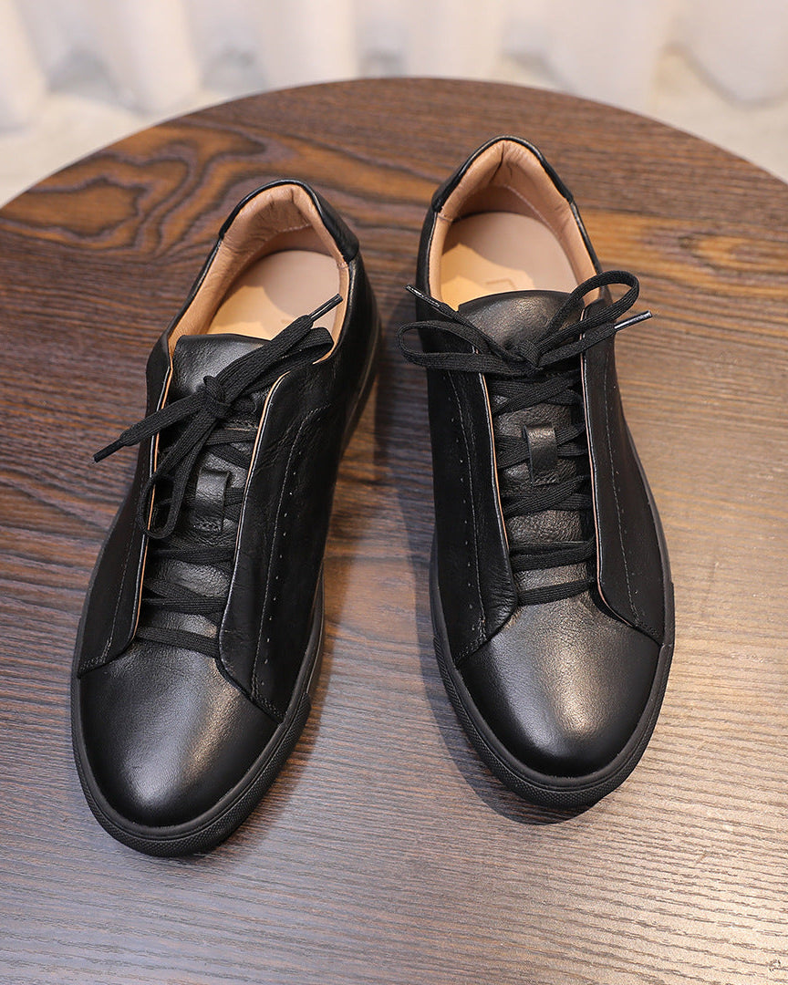 The Softey Leather Low Sneakers - Black