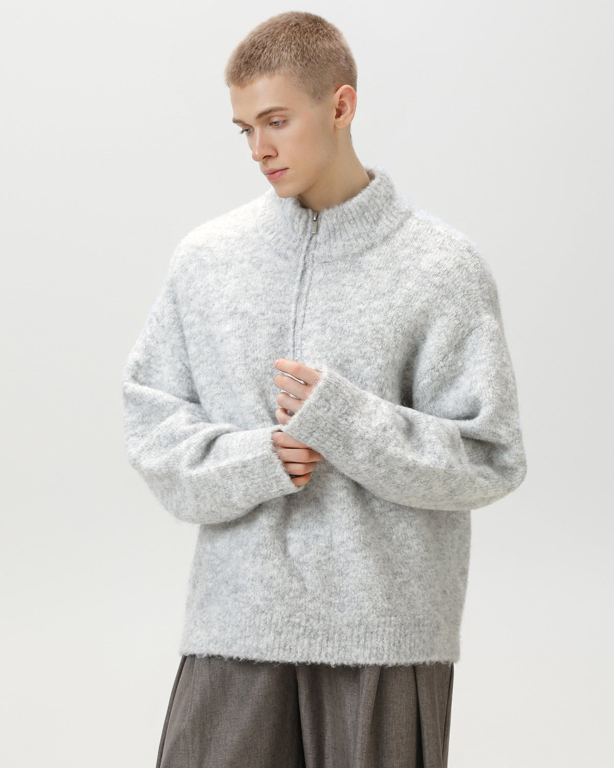 Brushed Blend Comfort Oversized Half-Zip Sweater