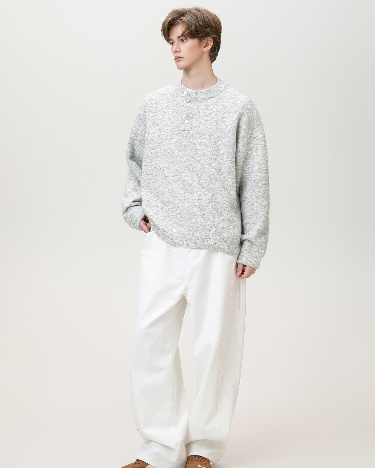 Brushed Henley Knit Sweater