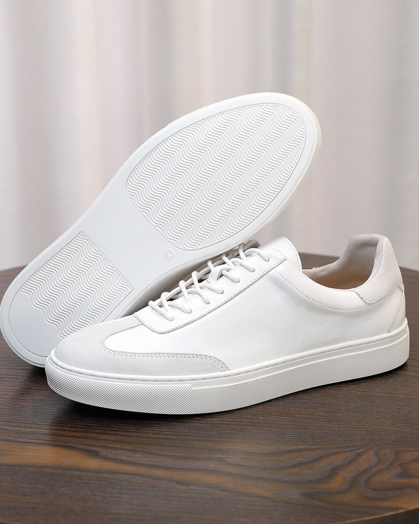 Leather & Suede Low-Top Sneakers with Contrast Sole