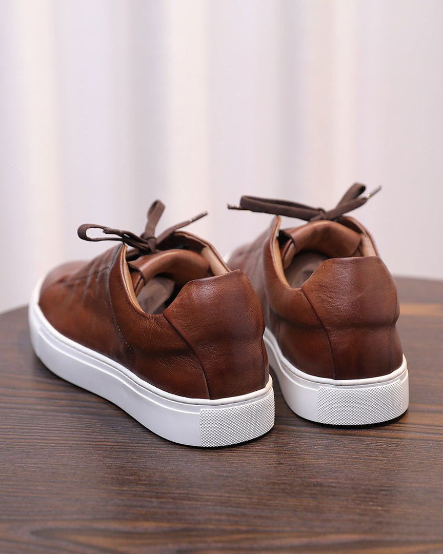 The Softey Leather Low Sneakers - Brown