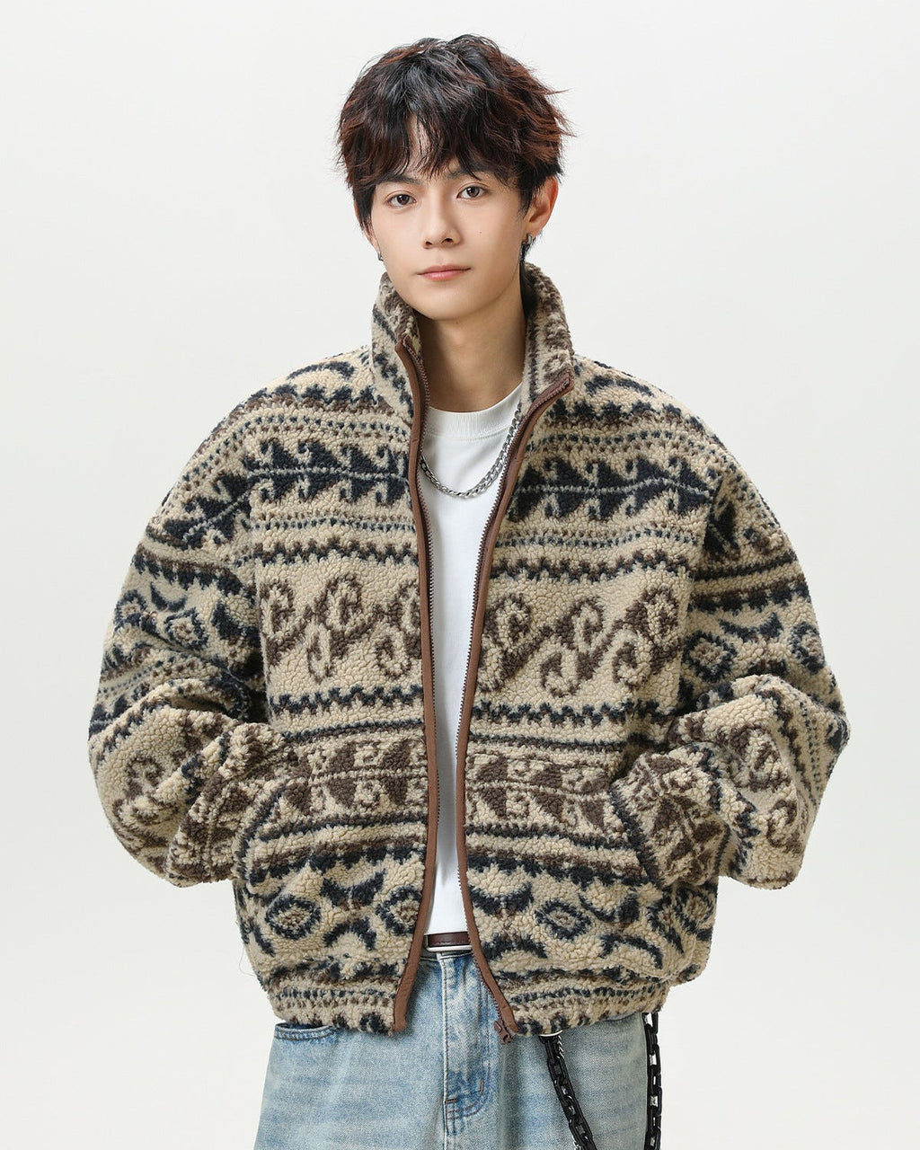 Ethnic Jacquard Heavy Polar Fleece Jacket