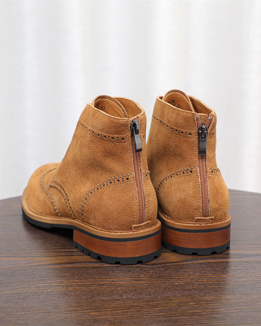 The Brogue Suede Zip Boots