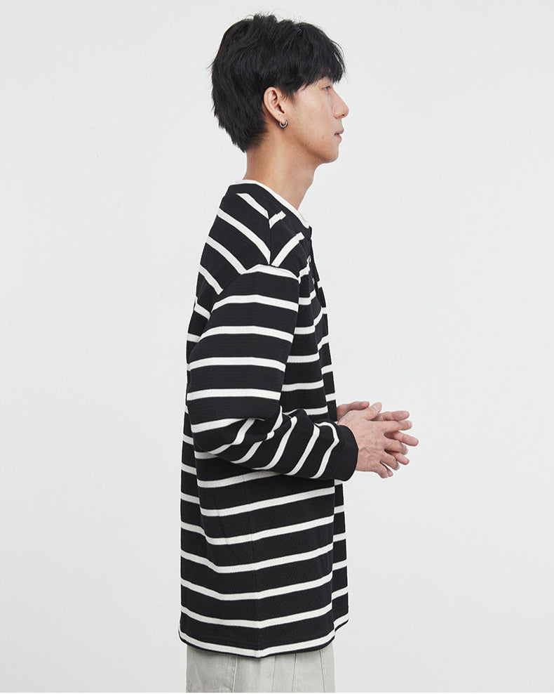Jane Law Striped Henley Long Sleeve T-Shirt