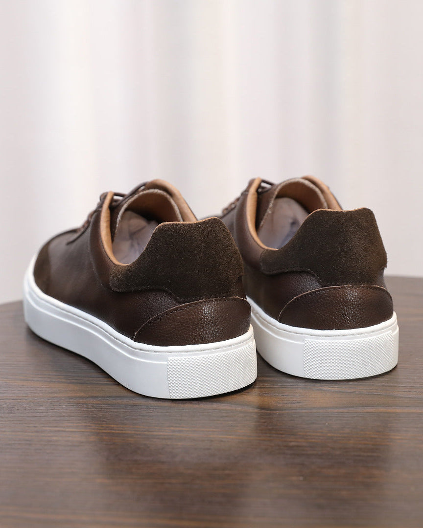 Leather & Suede Low-Top Sneakers with Contrast Sole