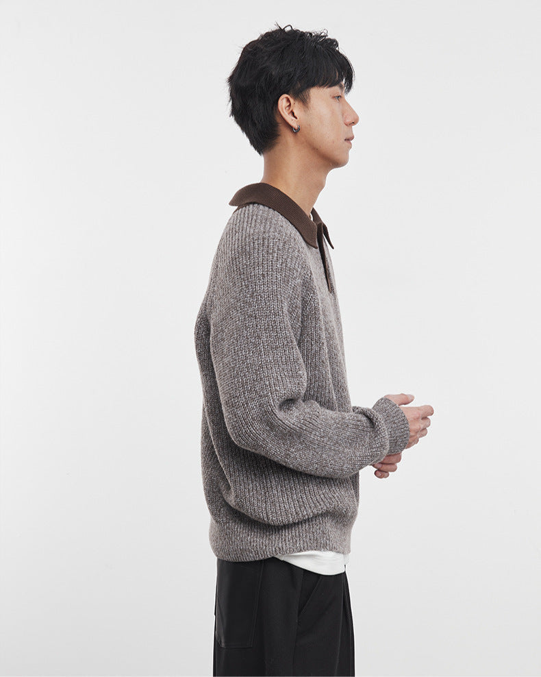Old Money Style Henry Collar Knitted Sweater with Shallow Hem
