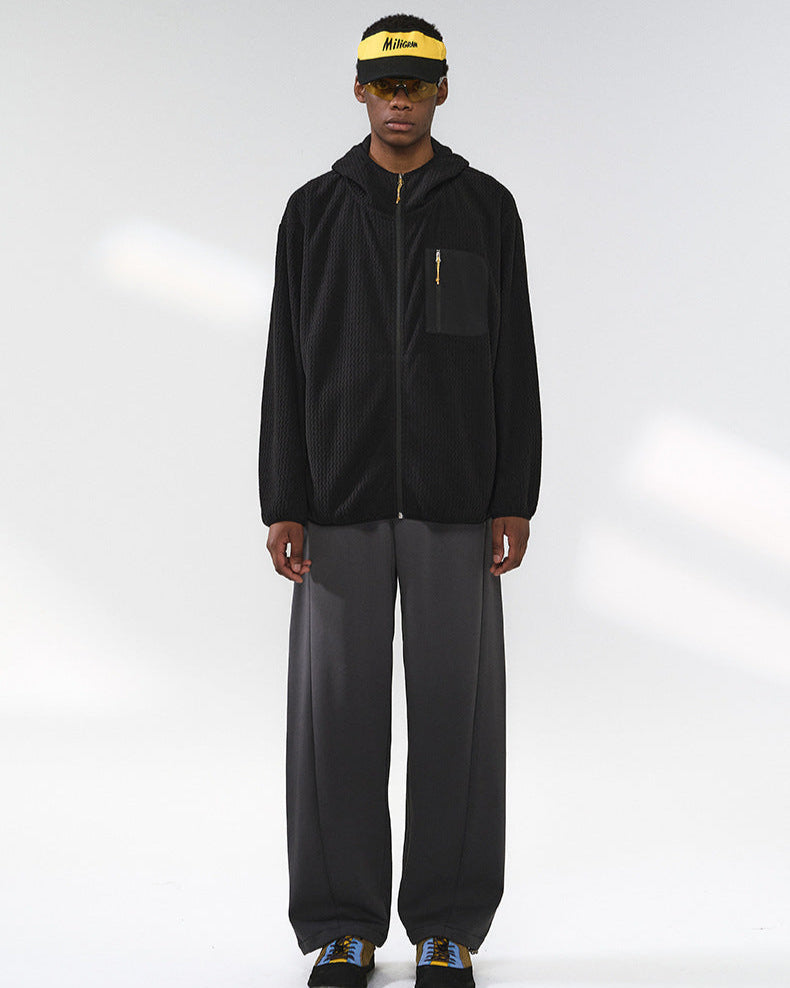The Waffle Pattern Hooded Zip Jacket
