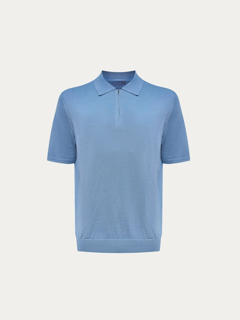 Silk and cotton polo jumper Light Blue